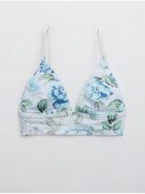 aerie Floral Triangle Bralette - Blue & Green on White Base